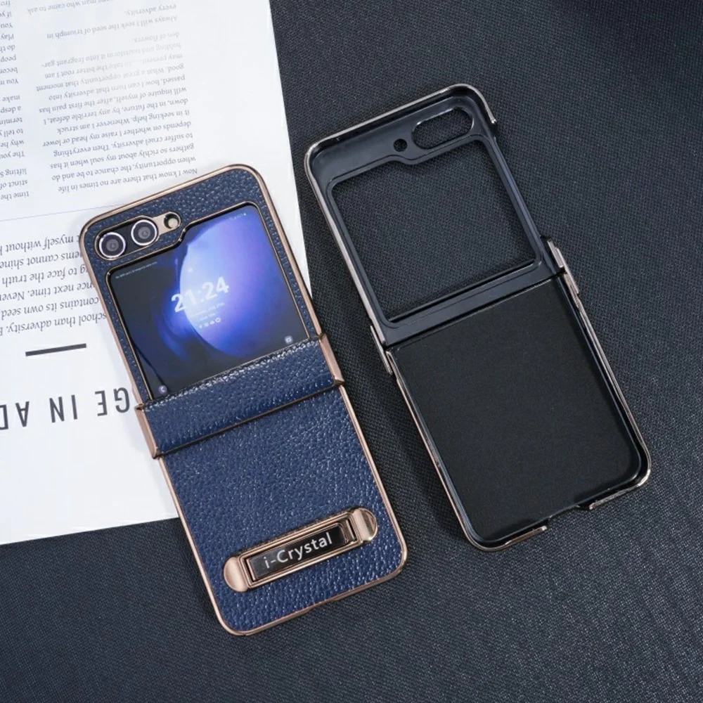 For Samsung Galaxy Z Flip7 FE 5G / Z Flip6 5G Case Electroplated Leather + PC Phone Cover with Invisible Kickstand - Green - Image 2