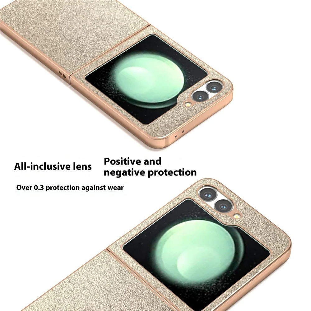 For Samsung Galaxy Z Flip7 FE 5G / Z Flip6 5G Case Electroplating Edge PU Leather Coated PC Phone Cover - Gold - Image 2