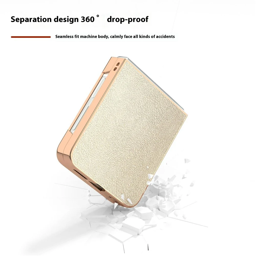 For Samsung Galaxy Z Flip7 FE 5G / Z Flip6 5G Case Electroplating Edge PU Leather Coated PC Phone Cover - Gold - Image 3