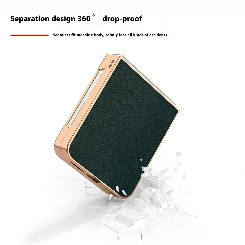 For Samsung Galaxy Z Flip7 FE 5G / Z Flip6 5G Case Electroplating Edge PU Leather Coated PC Phone Cover - Green - Image 3