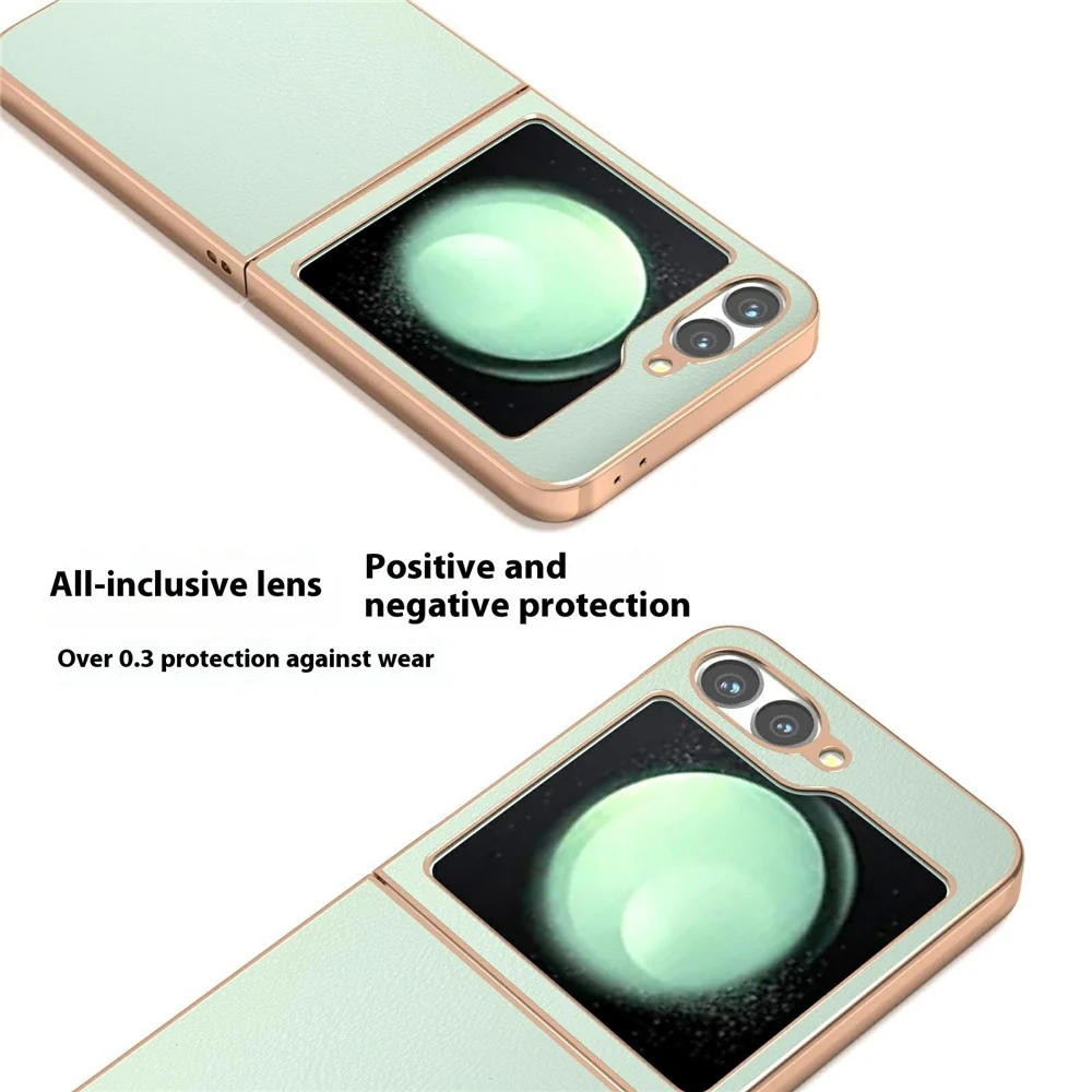 For Samsung Galaxy Z Flip7 FE 5G / Z Flip6 5G Case Electroplating Edge PU Leather Coated PC Phone Cover - Light Green - Image 2