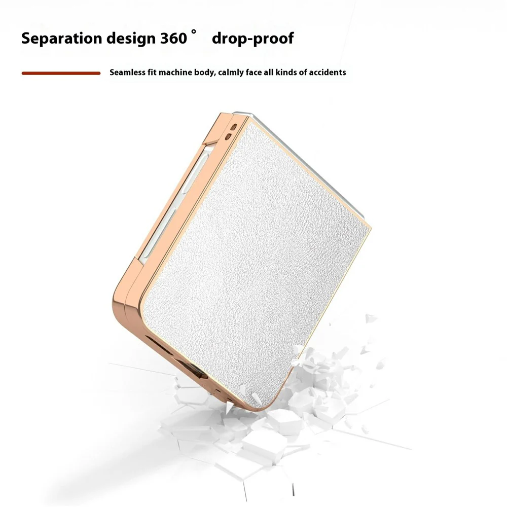For Samsung Galaxy Z Flip7 FE 5G / Z Flip6 5G Case Electroplating Edge PU Leather Coated PC Phone Cover - Silver - Image 3