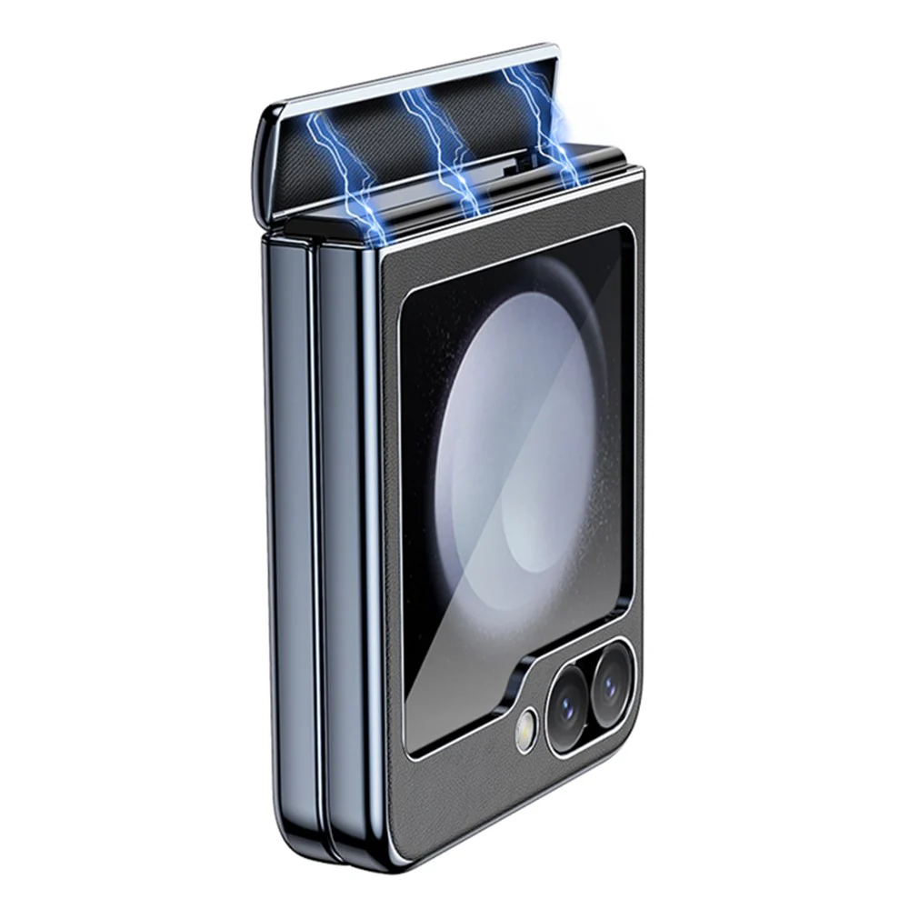 For Samsung Galaxy Z Flip7 FE 5G / Z Flip6 5G Case Electroplating Magnetic Hinge PU+PC Phone Cover - Grey - Image 4