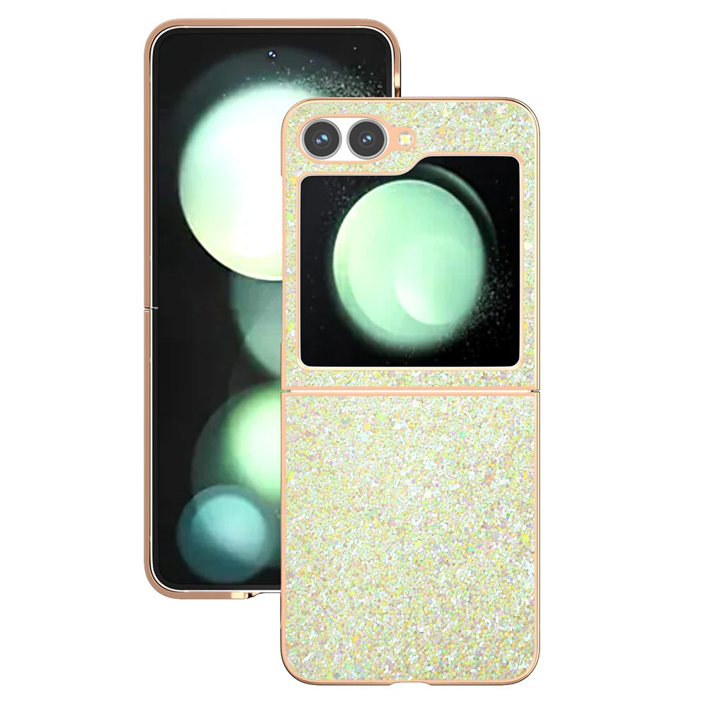 For Samsung Galaxy Z Flip7 FE 5G / Z Flip6 5G Case Electroplating Phone Cover Colored Glitter Design PU+TPU Protective Case - Amber Yellow - Image 2