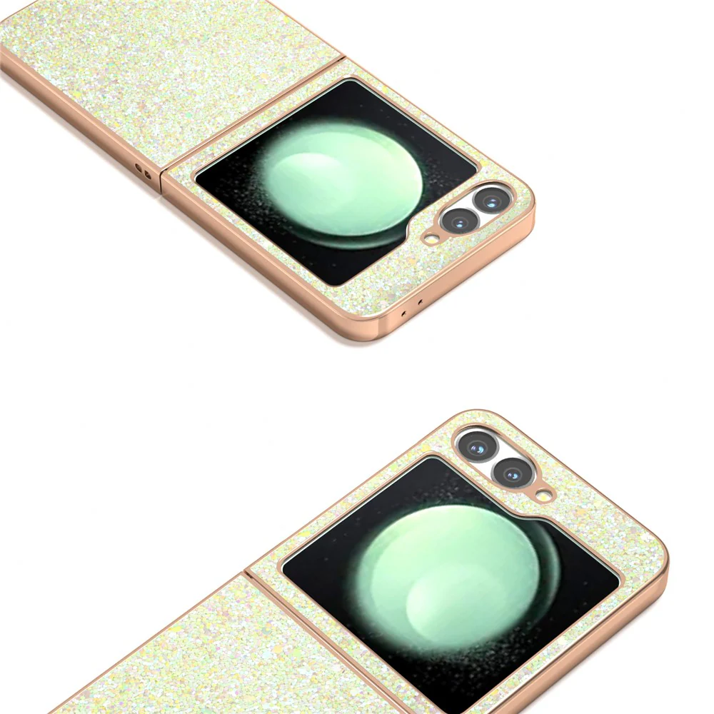 For Samsung Galaxy Z Flip7 FE 5G / Z Flip6 5G Case Electroplating Phone Cover Colored Glitter Design PU+TPU Protective Case - Amber Yellow - Image 3