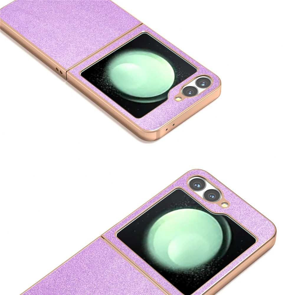 For Samsung Galaxy Z Flip7 FE 5G / Z Flip6 5G Case Electroplating Phone Cover Glitter Surface Design PU+TPU Protective Case - Purple - Image 3