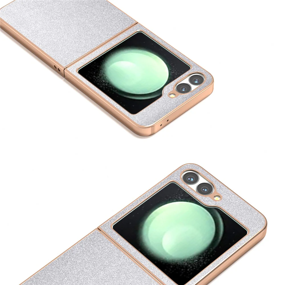 For Samsung Galaxy Z Flip7 FE 5G / Z Flip6 5G Case Electroplating Phone Cover Glitter Surface Design PU+TPU Protective Case - Silver - Image 3