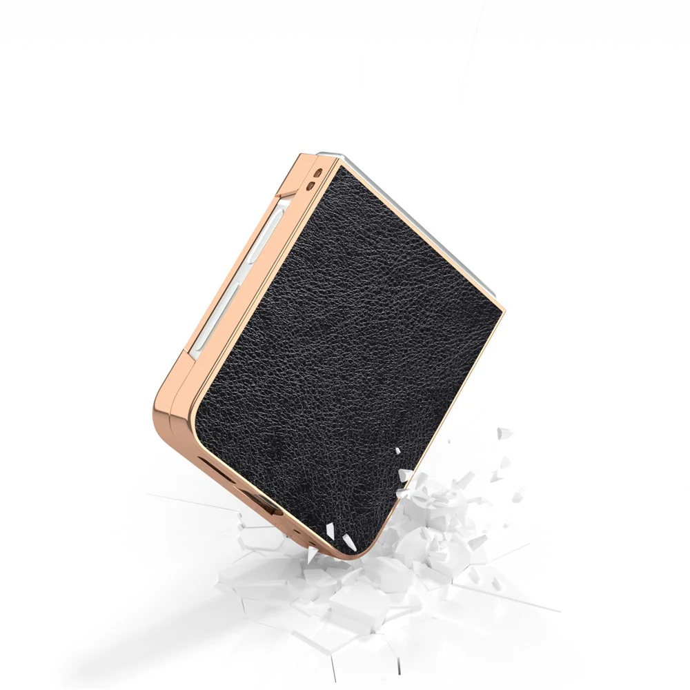 For Samsung Galaxy Z Flip7 FE 5G / Z Flip6 5G Case Electroplating Phone Cover PU Leather+TPU Litchi Texture Case - Black - Image 6