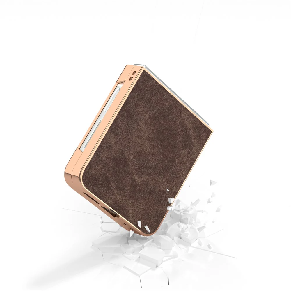For Samsung Galaxy Z Flip7 FE 5G / Z Flip6 5G Case Electroplating PU+PC Shockproof Phone Cover - Coffee - Image 4