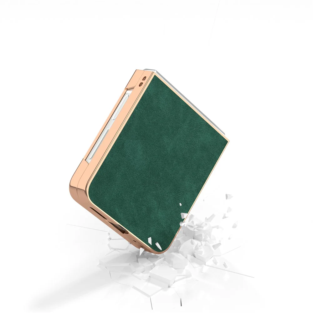 For Samsung Galaxy Z Flip7 FE 5G / Z Flip6 5G Case Electroplating PU+PC Shockproof Phone Cover - Green - Image 4