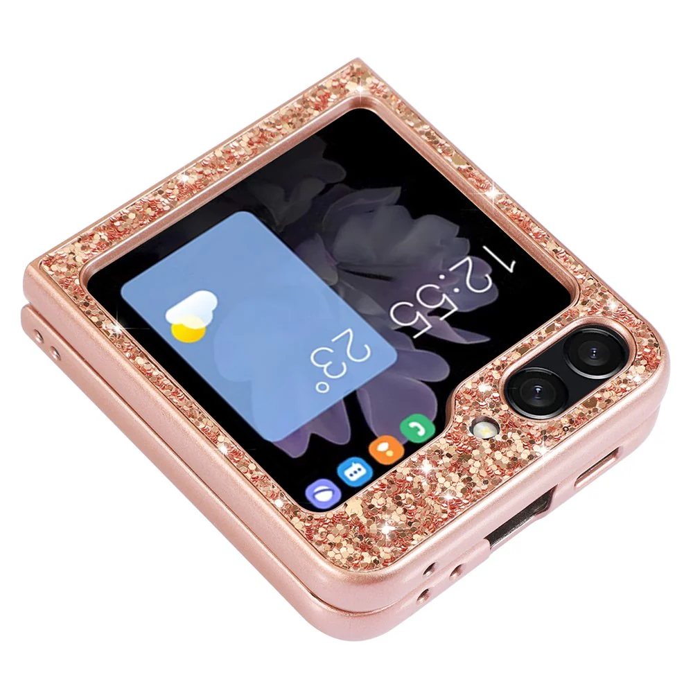 For Samsung Galaxy Z Flip7 FE 5G / Z Flip6 5G Case Electroplating TPU Frame PC Back Glitter Phone Cover - Red - Image 3