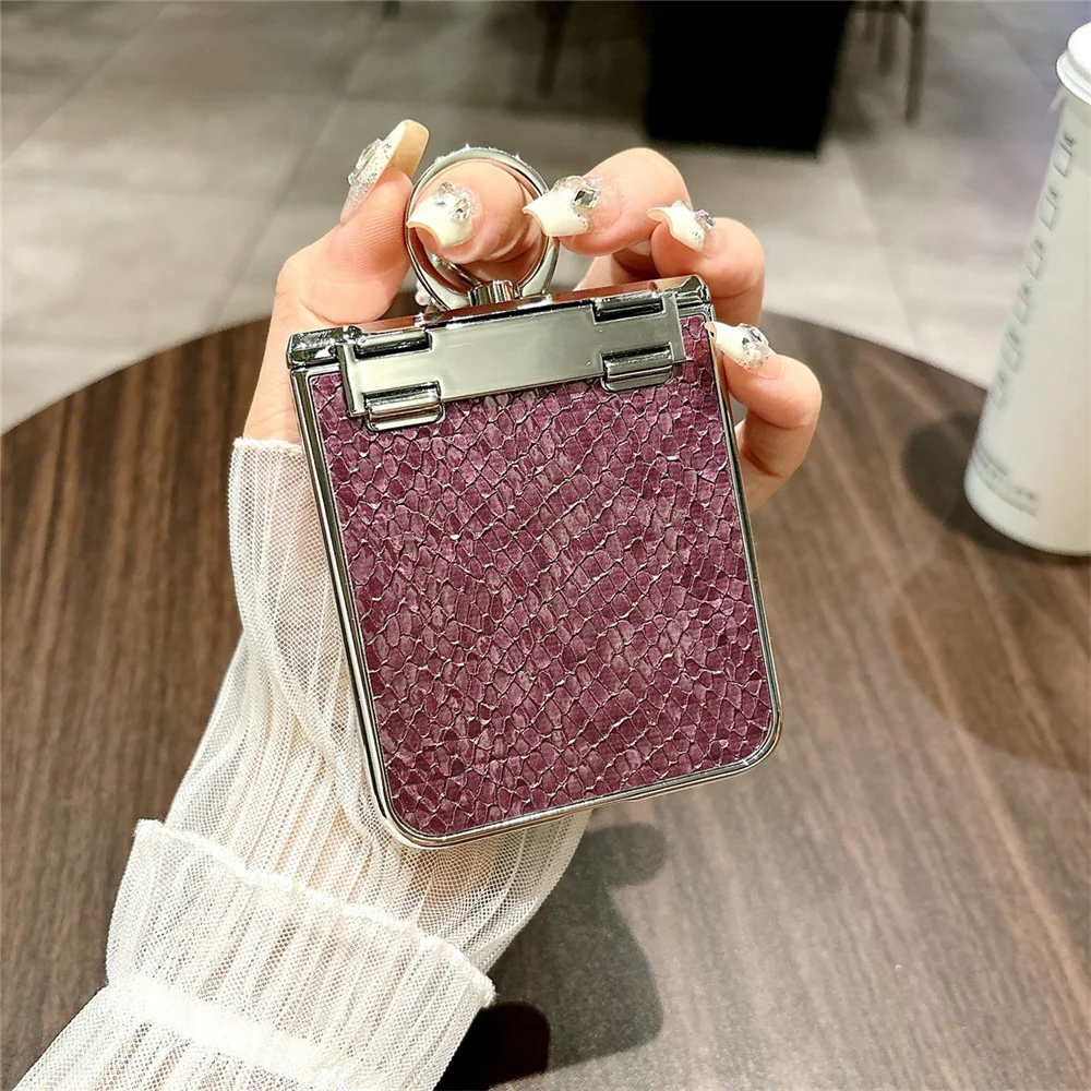 For Samsung Galaxy Z Flip7 FE 5G / Z Flip6 5G Case Fish Scale Texture Ring Holder PC Rhinestone Phone Cover - Purple - Image 2