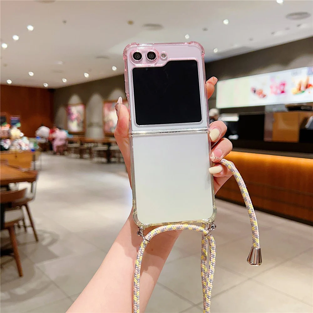 For Samsung Galaxy Z Flip7 FE 5G / Z Flip6 5G Case Gradient Color TPU Phone Cover with Lanyard - Pink+Yellow - Image 2