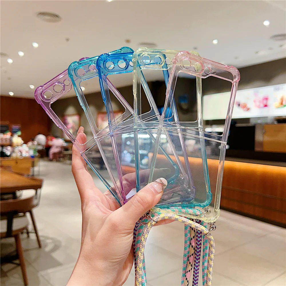 For Samsung Galaxy Z Flip7 FE 5G / Z Flip6 5G Case Gradient Color TPU Phone Cover with Lanyard - Pink+Yellow - Image 8