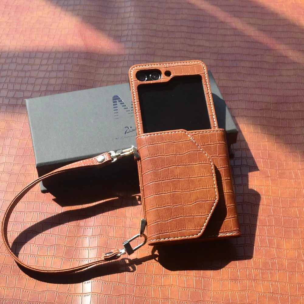 For Samsung Galaxy Z Flip7 FE 5G / Z Flip6 5G Case Handbag Style Kickstand Card Slot Leather+PC Cover - Light Brown - Image 3