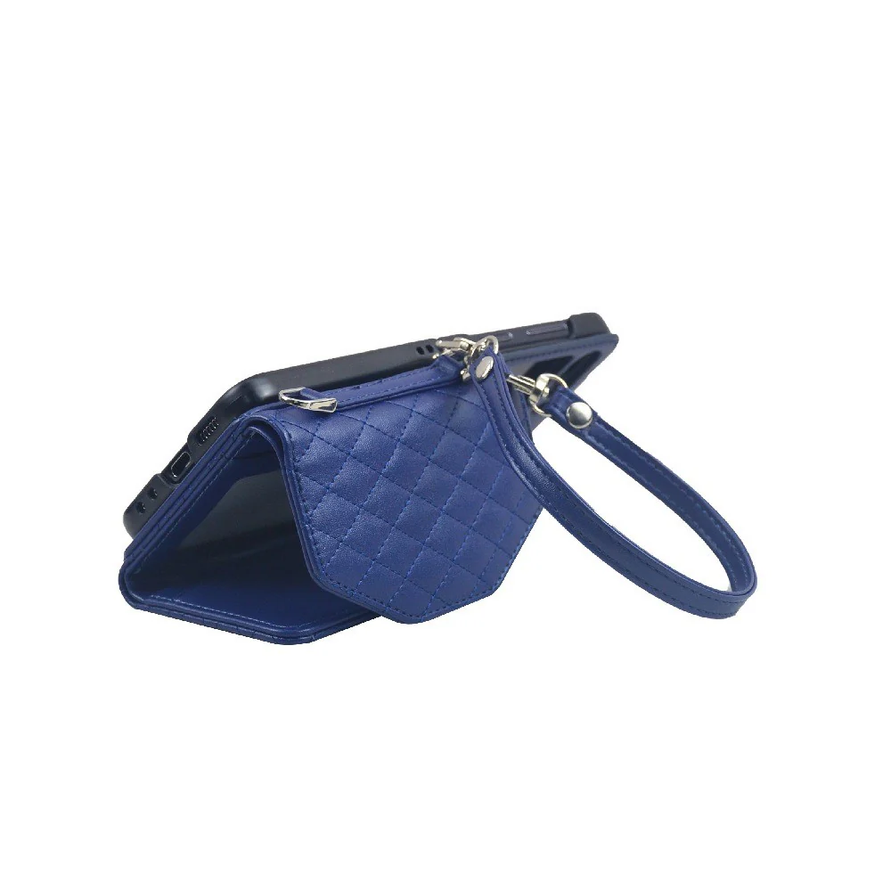 For Samsung Galaxy Z Flip7 FE 5G / Z Flip6 5G Case Handbag Wallet Style Rhombus Pattern Leather + PC Phone Cover - Blue - Image 5