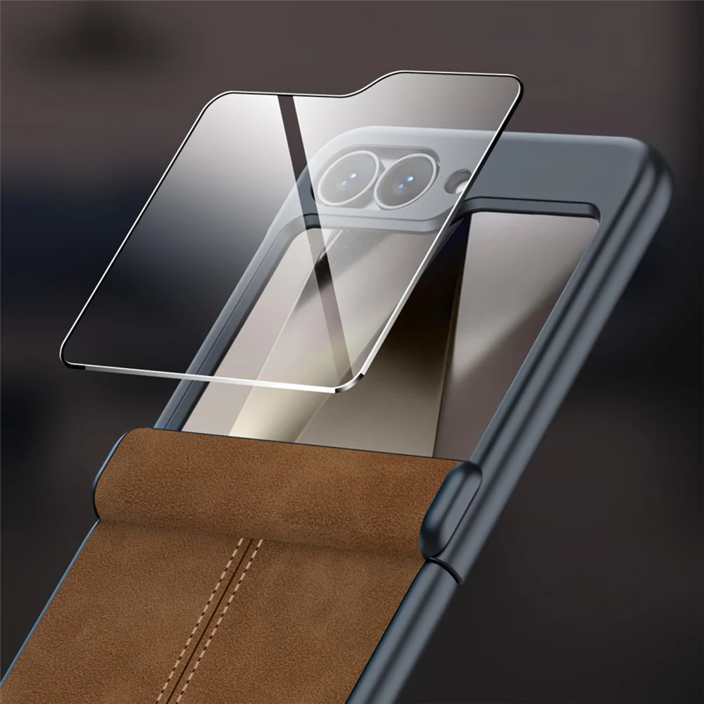 For Samsung Galaxy Z Flip7 FE 5G / Z Flip6 5G Case Hinge Leather+PC Phone Cover with Rear Screen Film - Brown - Image 2