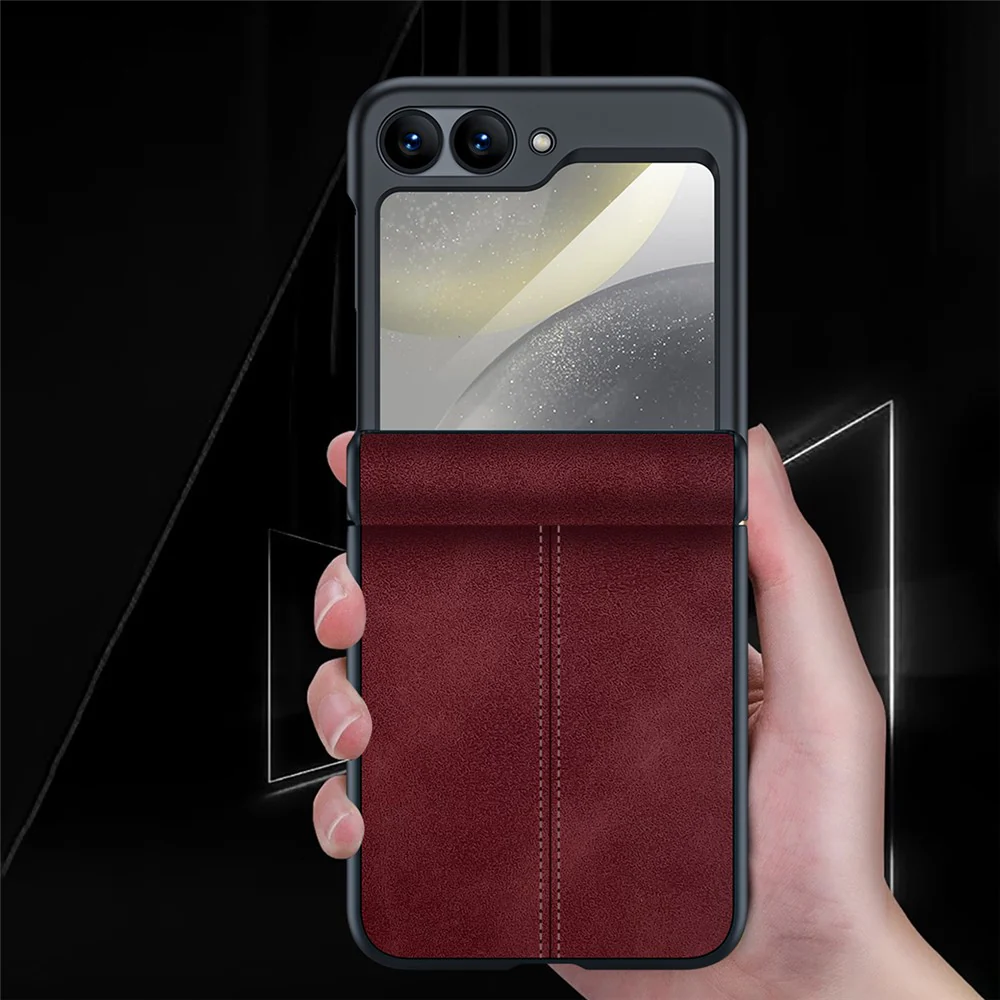 For Samsung Galaxy Z Flip7 FE 5G / Z Flip6 5G Case Hinge Leather+PC Phone Cover with Rear Screen Film - Brown - Image 5