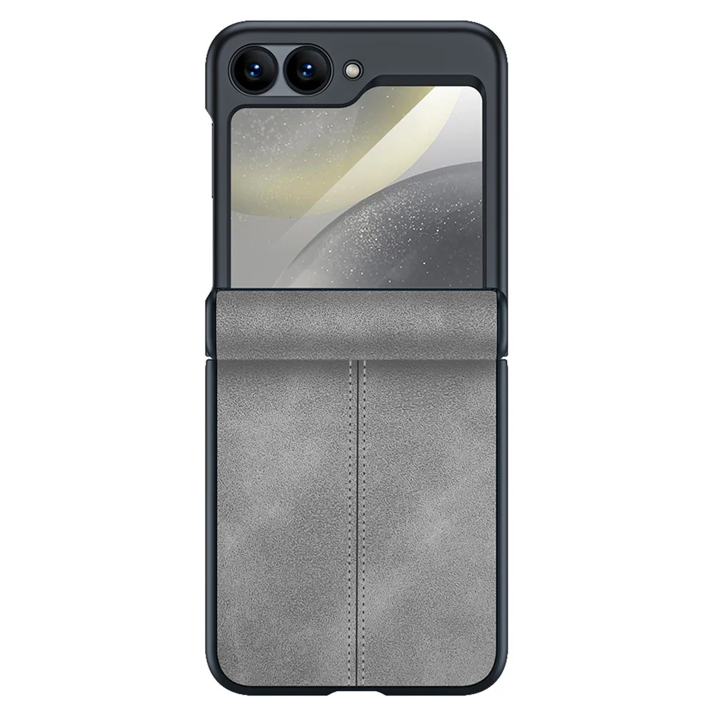 For Samsung Galaxy Z Flip7 FE 5G / Z Flip6 5G Case Hinge Leather+PC Phone Cover with Rear Screen Film - Grey