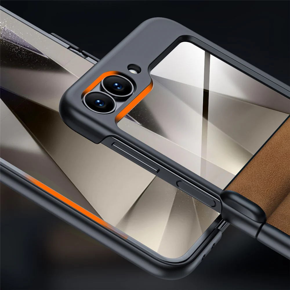 For Samsung Galaxy Z Flip7 FE 5G / Z Flip6 5G Case Hinge Leather+PC Phone Cover with Rear Screen Film - Grey - Image 6
