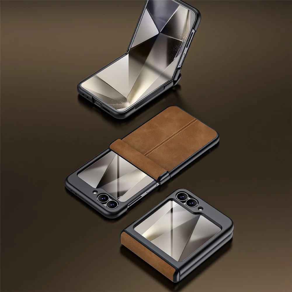 For Samsung Galaxy Z Flip7 FE 5G / Z Flip6 5G Case Hinge Leather+PC Phone Cover with Rear Screen Film - Wine Red - Image 4