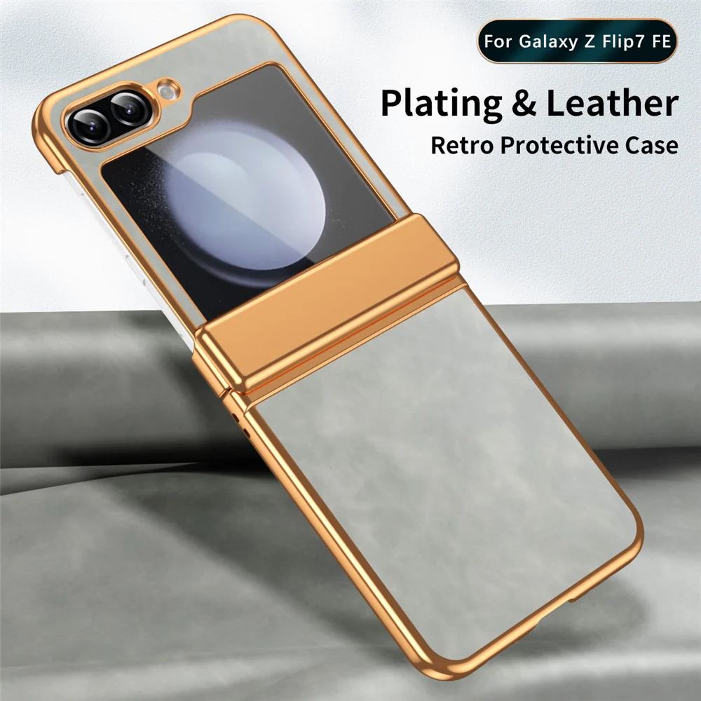 For Samsung Galaxy Z Flip7 FE 5G / Z Flip6 5G Case Hinge Protection Leather Coated PC Folding Phone Cover - Grey - Image 2