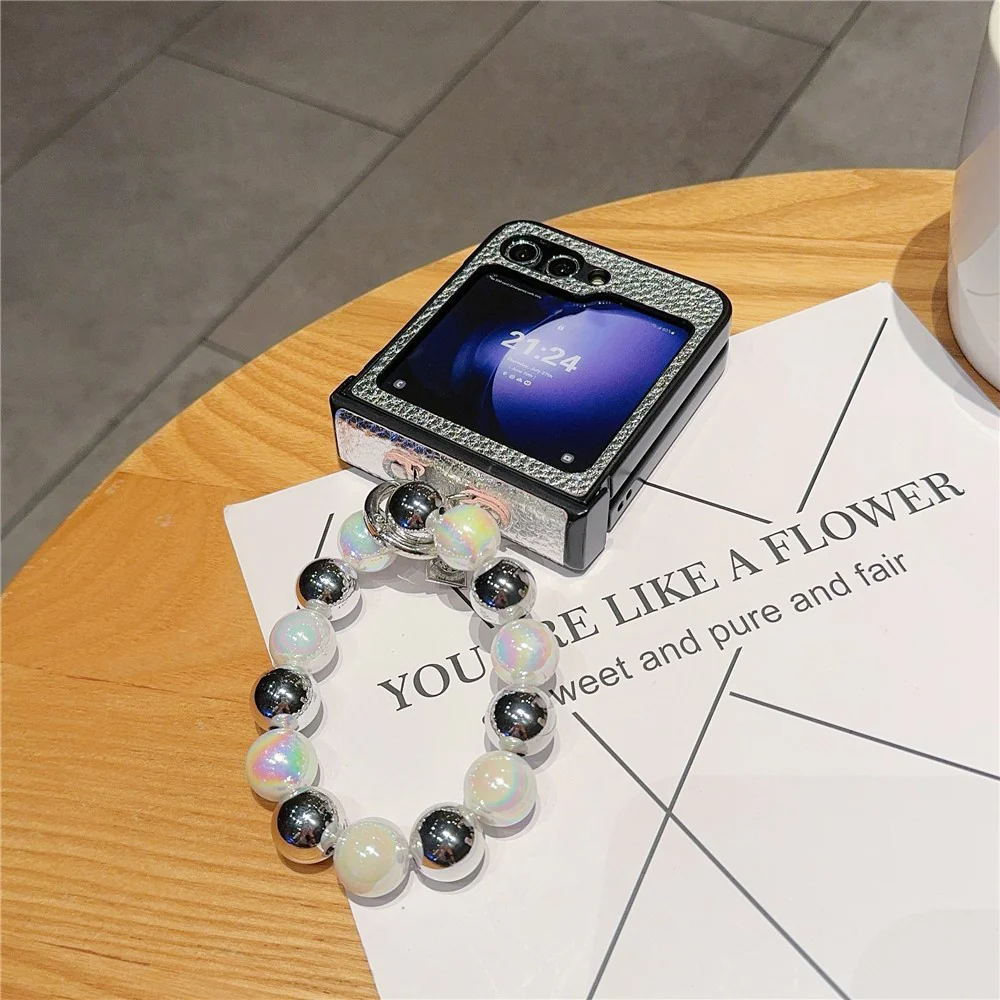 For Samsung Galaxy Z Flip7 FE 5G / Z Flip6 5G Case Hinge Protection Leather Coated Phone Cover with Bead Chain - Image 4