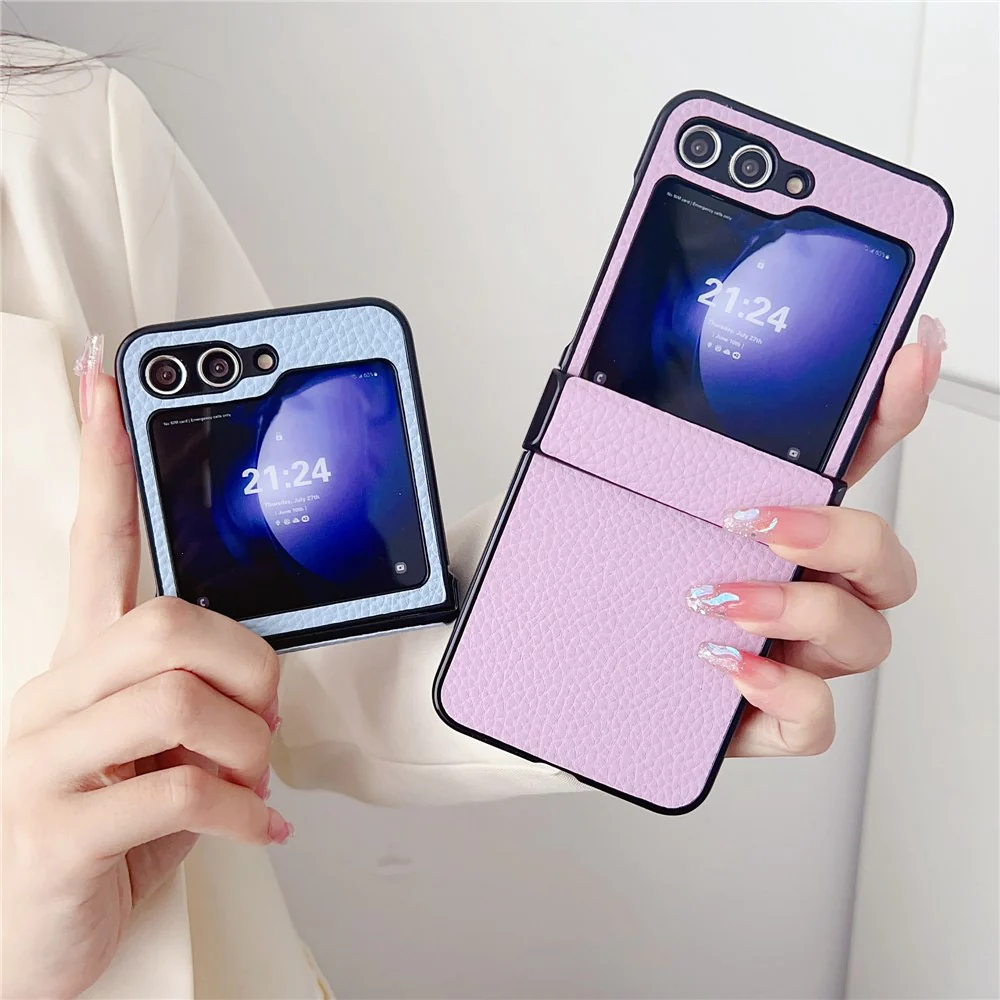 For Samsung Galaxy Z Flip7 FE 5G / Z Flip6 5G Case Hinge Protection Litchi Texture Leather + PC Phone Cover - Purple - Image 6