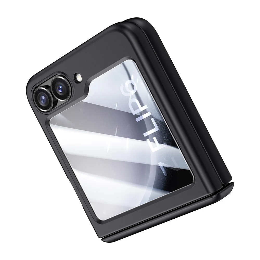 For Samsung Galaxy Z Flip7 FE 5G / Z Flip6 5G Case Hinge Protection PC Phone Cover with Tempered Glass Rear Screen Film - Black - Image 2