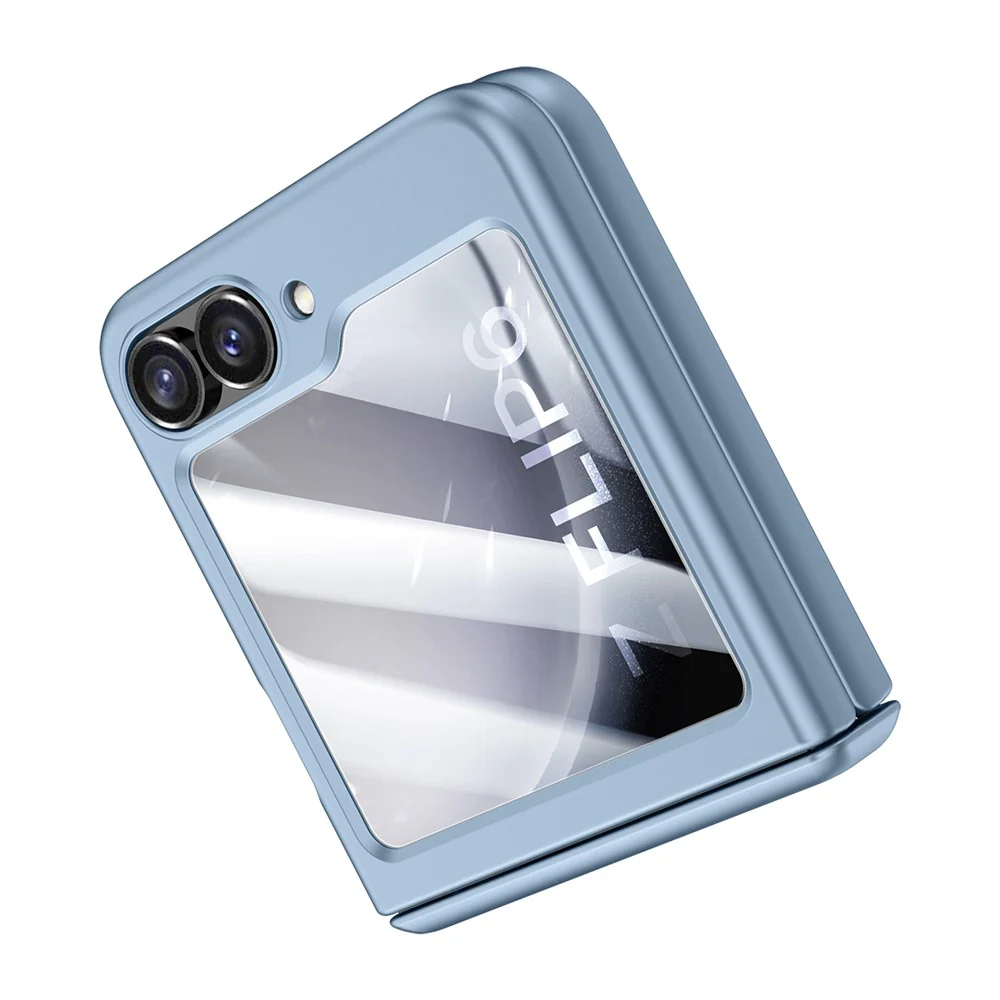 For Samsung Galaxy Z Flip7 FE 5G / Z Flip6 5G Case Hinge Protection PC Phone Cover with Tempered Glass Rear Screen Film - Blue - Image 2
