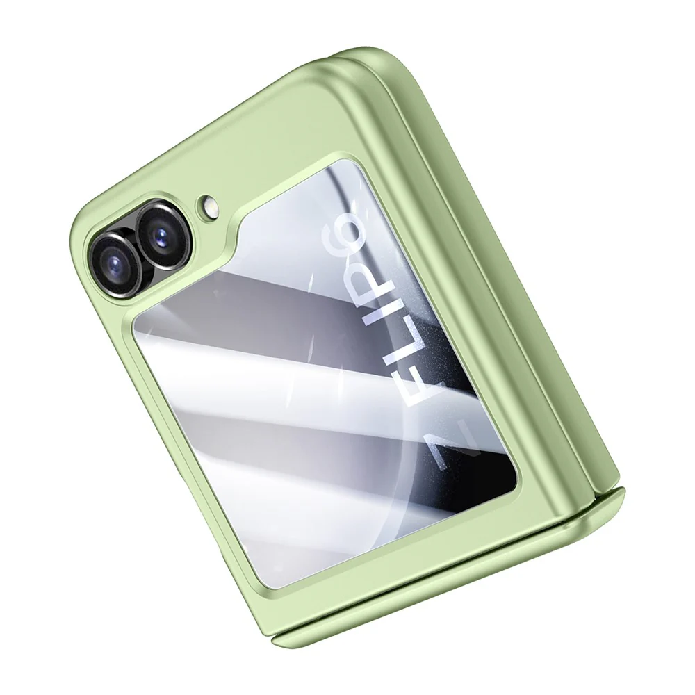 For Samsung Galaxy Z Flip7 FE 5G / Z Flip6 5G Case Hinge Protection PC  Phone Cover with Tempered Glass Rear Screen Film - Cyan - Image 2