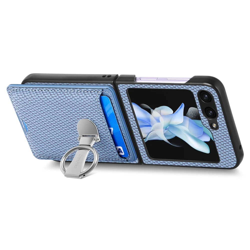 For Samsung Galaxy Z Flip7 FE 5G / Z Flip6 5G Case Kickstand Card Holder Leather+PC Phone Cover - Blue - Image 3