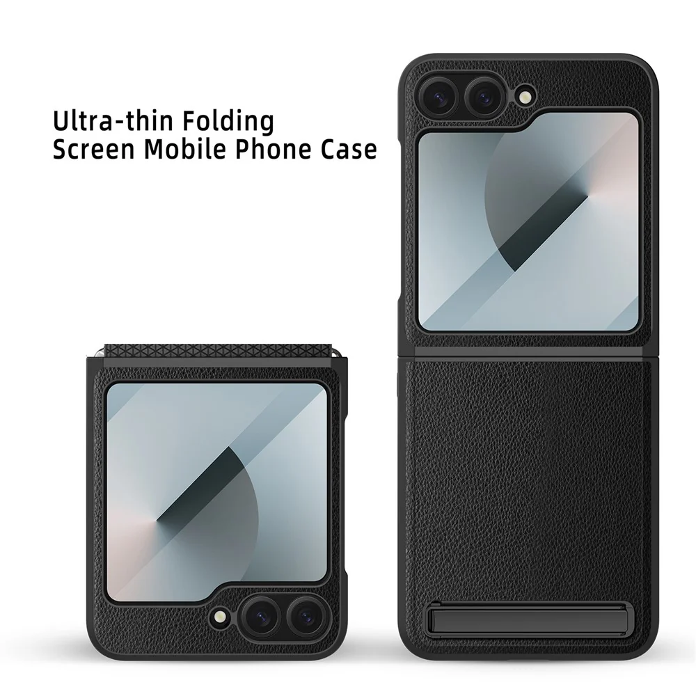 For Samsung Galaxy Z Flip7 FE 5G / Z Flip6 5G Case Kickstand PC+PU Phone Cover with Screen / Lens Film - Black - Image 2