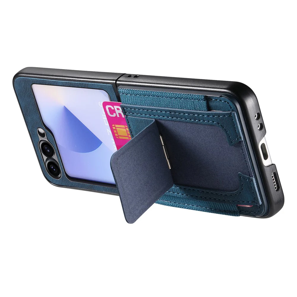 For Samsung Galaxy Z Flip7 FE 5G / Z Flip6 5G Case Kickstand Retro Leather Back Cover with Card Holder - Blue - Image 3