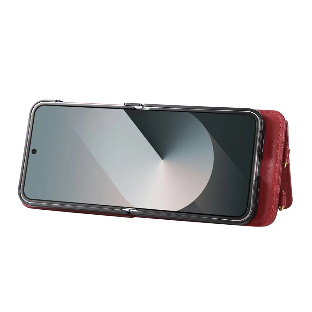 For Samsung Galaxy Z Flip7 FE 5G / Z Flip6 5G Case Kickstand Rhombus Leather + TPU Phone Cover with Shoulder Strap - Red - Image 3
