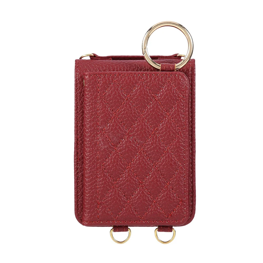 For Samsung Galaxy Z Flip7 FE 5G / Z Flip6 5G Case Kickstand Rhombus Leather + TPU Phone Cover with Shoulder Strap - Red - Image 6