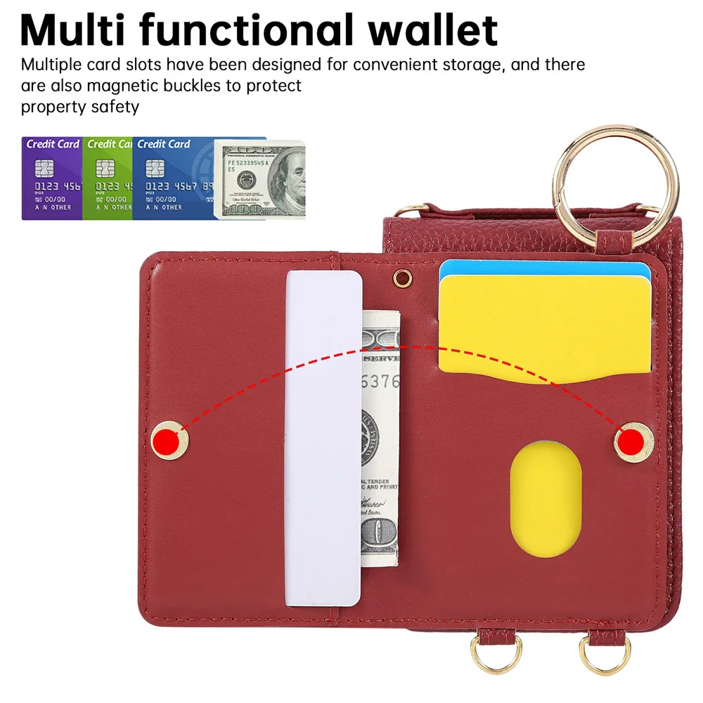 For Samsung Galaxy Z Flip7 FE 5G / Z Flip6 5G Case Kickstand Rhombus Leather + TPU Phone Cover with Shoulder Strap - Red - Image 7