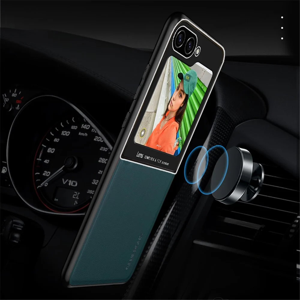 For Samsung Galaxy Z Flip7 FE 5G / Z Flip6 5G Case Leather Back Cover with Rear Small Screen Protector - Blue - Image 5