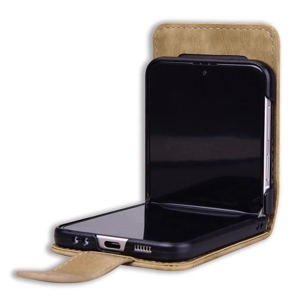 For Samsung Galaxy Z Flip7 FE 5G / Z Flip6 5G Case Leather + PC Cherry Blossom Phone Cover Card Holder - Brown - Image 3