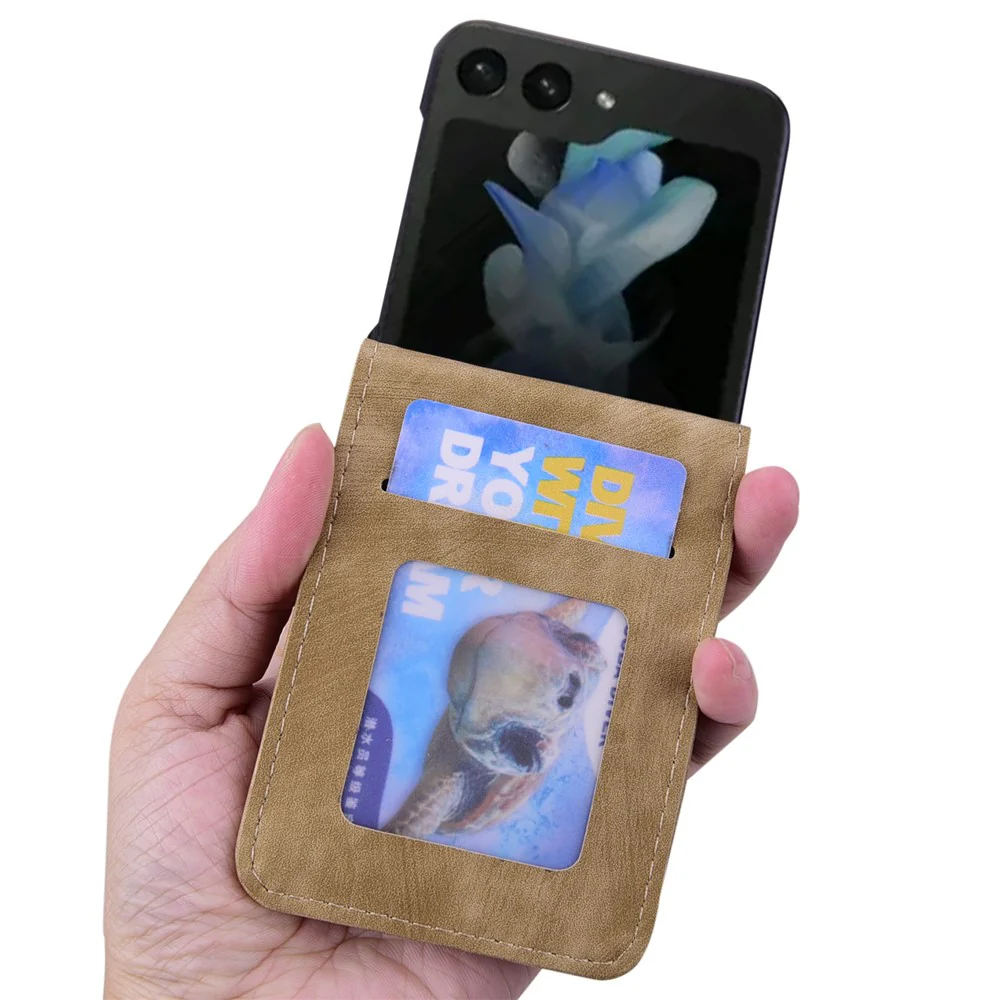 For Samsung Galaxy Z Flip7 FE 5G / Z Flip6 5G Case Leather + PC Cherry Blossom Phone Cover Card Holder - Brown - Image 4