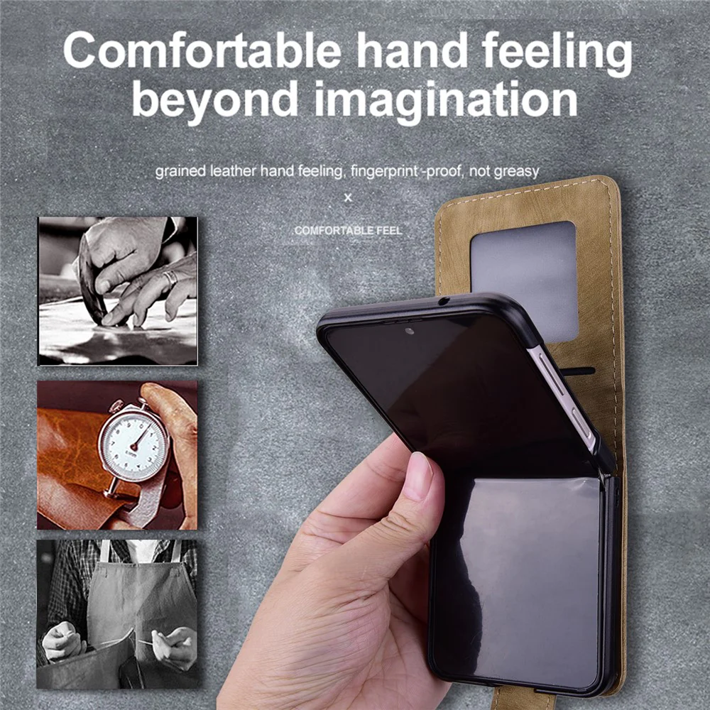 For Samsung Galaxy Z Flip7 FE 5G / Z Flip6 5G Case Leather + PC Cherry Blossom Phone Cover Card Holder - Brown - Image 6