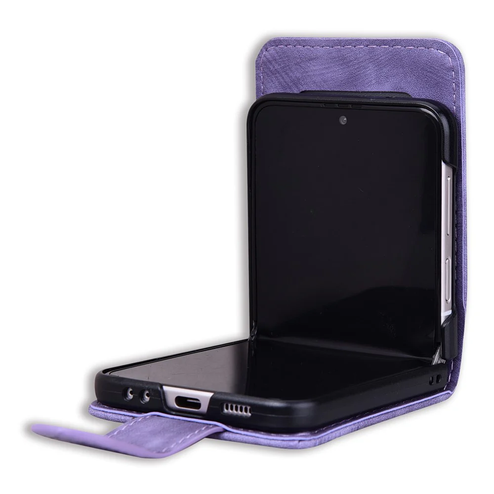For Samsung Galaxy Z Flip7 FE 5G / Z Flip6 5G Case Leather + PC Cherry Blossom Phone Cover Card Holder - Purple - Image 3