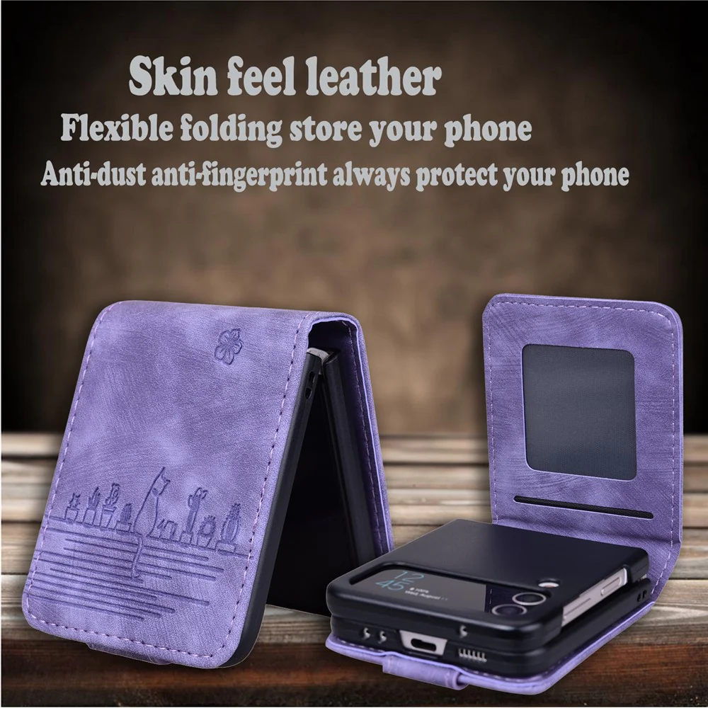 For Samsung Galaxy Z Flip7 FE 5G / Z Flip6 5G Case Leather + PC Cherry Blossom Phone Cover Card Holder - Purple - Image 5