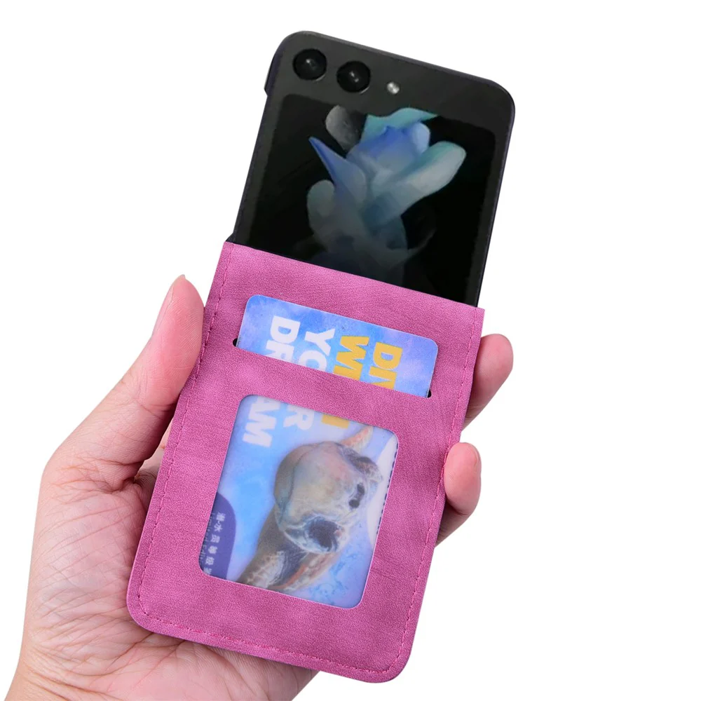 For Samsung Galaxy Z Flip7 FE 5G / Z Flip6 5G Case Leather + PC Cherry Blossom Phone Cover Card Holder - Rose - Image 4