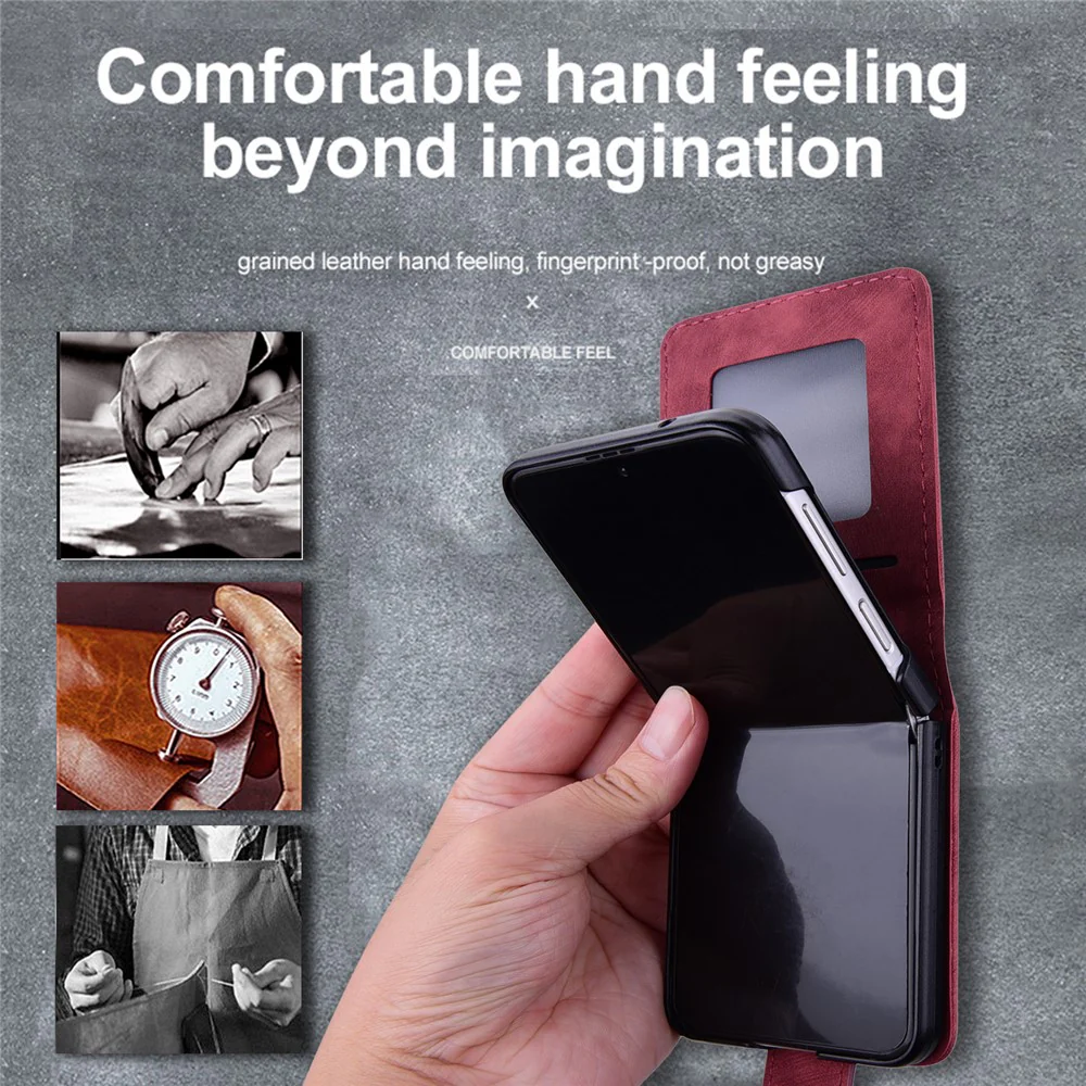 For Samsung Galaxy Z Flip7 FE 5G / Z Flip6 5G Case Leather + PC Cherry Blossom Phone Cover Card Holder - Wine Red - Image 6