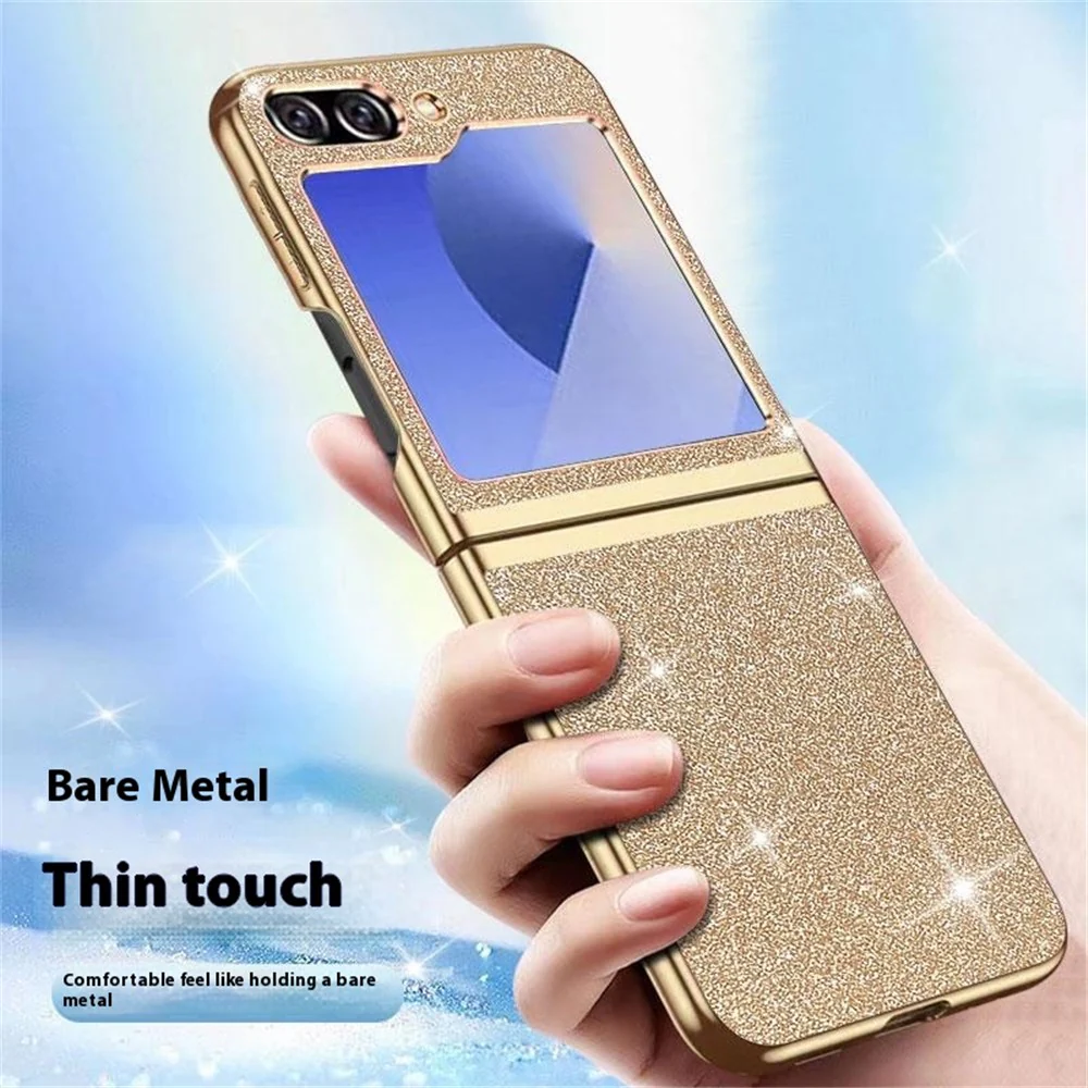 For Samsung Galaxy Z Flip7 FE 5G / Z Flip6 5G Case Leather+PC Electroplating Glitter Phone Cover - Black - Image 3