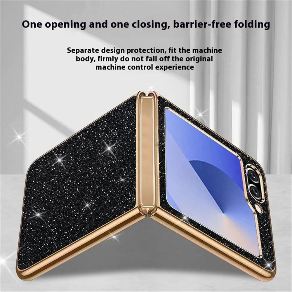 For Samsung Galaxy Z Flip7 FE 5G / Z Flip6 5G Case Leather+PC Electroplating Glitter Phone Cover - Silver - Image 4