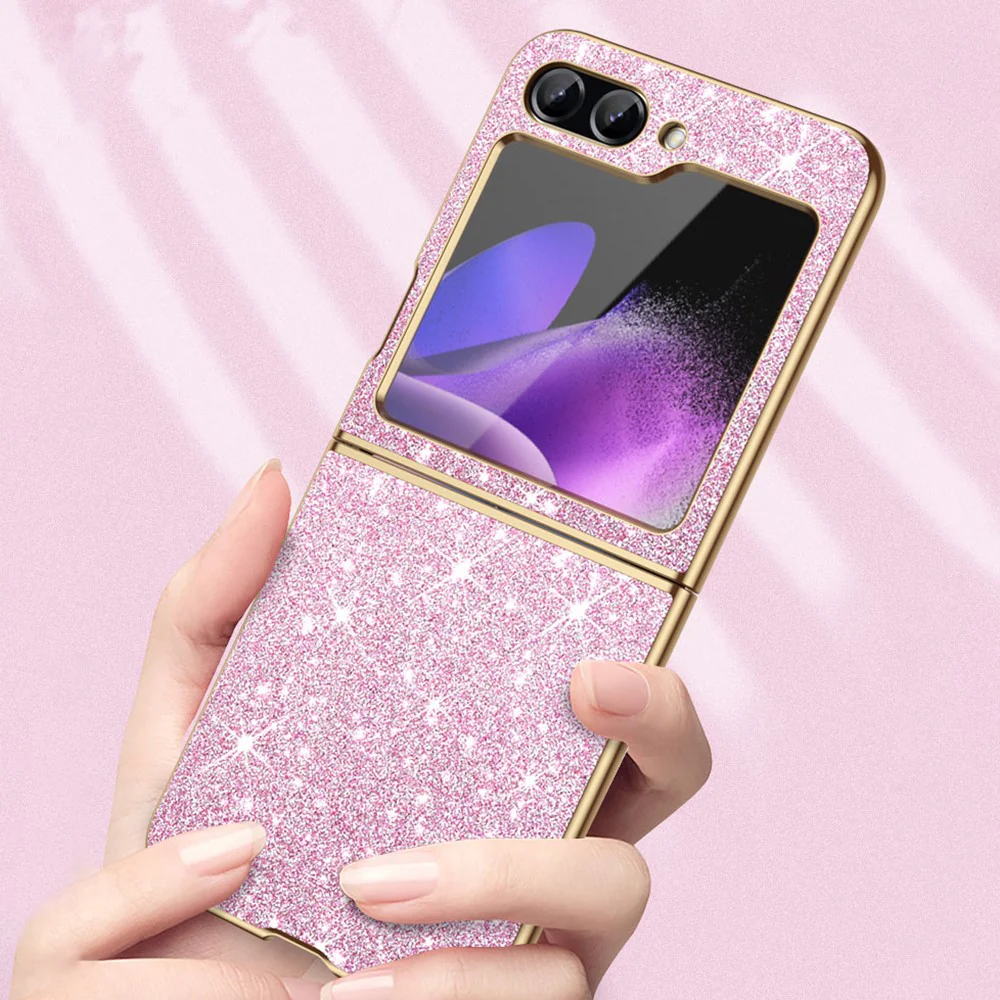 For Samsung Galaxy Z Flip7 FE 5G / Z Flip6 5G Case Leather+PC Phone Cover Sparkle Glitter - Gold - Image 3