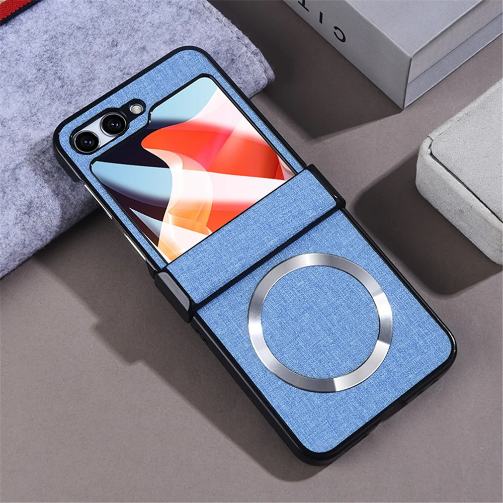 For Samsung Galaxy Z Flip7 FE 5G / Z Flip6 5G Case Leather+PC Phone Cover with Rear Screen Film and Hinge - Baby Blue - Image 2