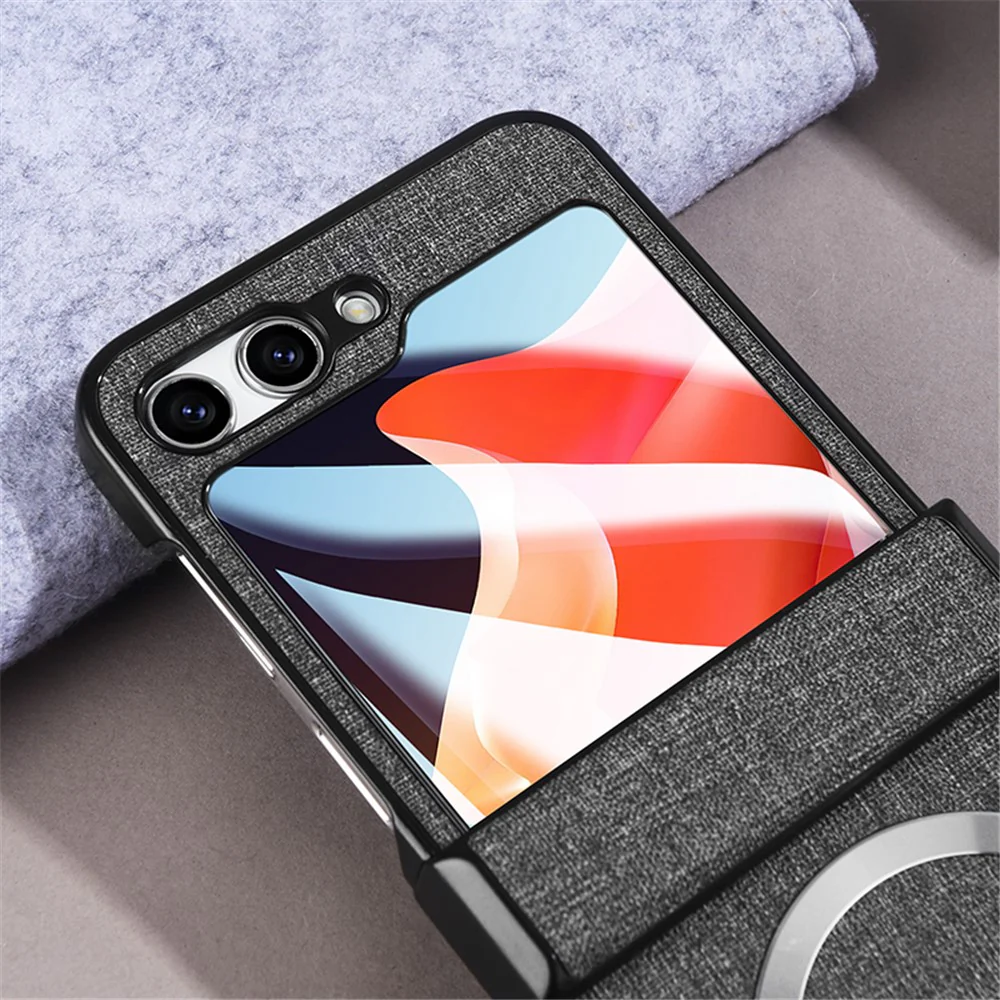 For Samsung Galaxy Z Flip7 FE 5G / Z Flip6 5G Case Leather+PC Phone Cover with Rear Screen Film and Hinge - Black - Image 5
